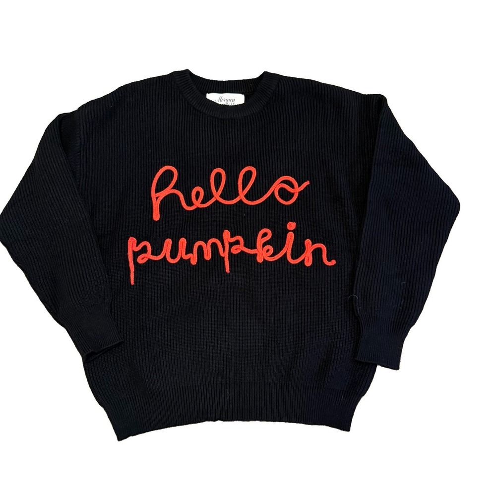 Morgan City "Hello Pumpkin" Fall Sweater Halloween Thanksgiving Black Sz M